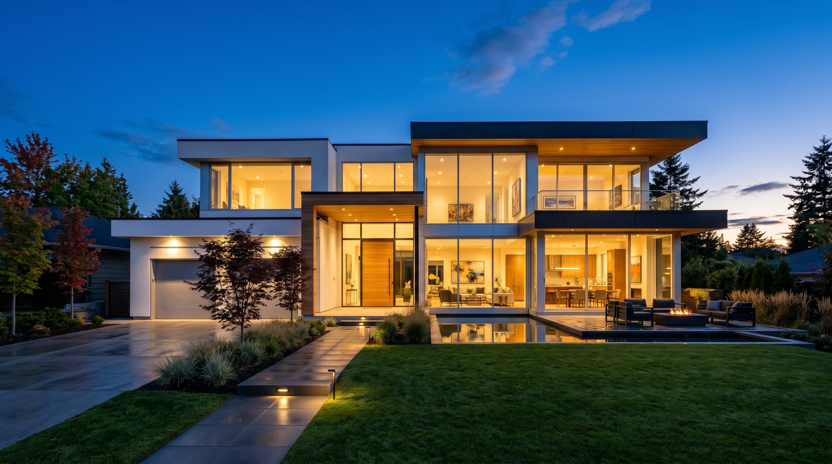 Modern home at dusk